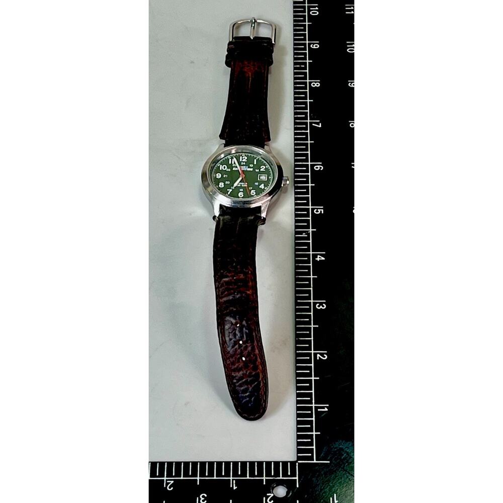Timex Expedition Mens Watch 36mm Green Dial Leather Indiglo Date *Needs Battery - Picture 12 of 13